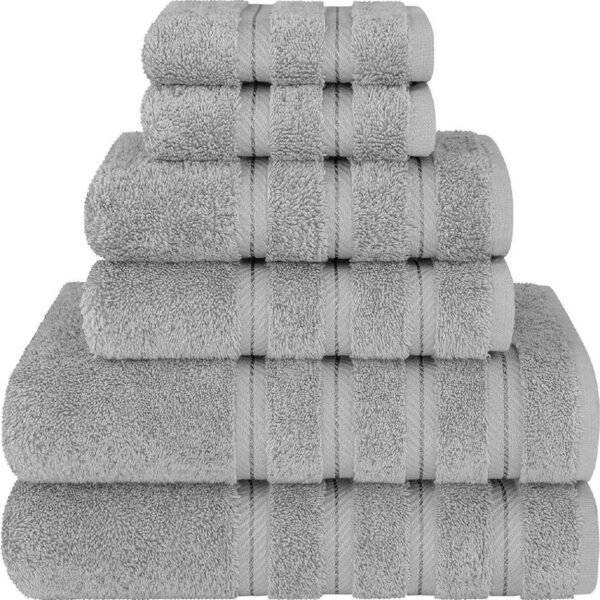 Soft Linen Luxury 6 Piece Towel Set 100% Turkish Cotton Towels for Bathroom  Light Grey
