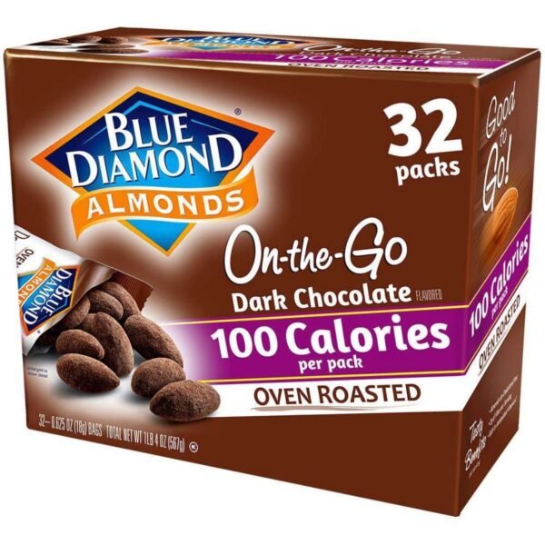 Blue Diamond Almonds Dark Chocolate Cocoa Dusted Snack Nuts, 100 Calorie Packs, 32 Count