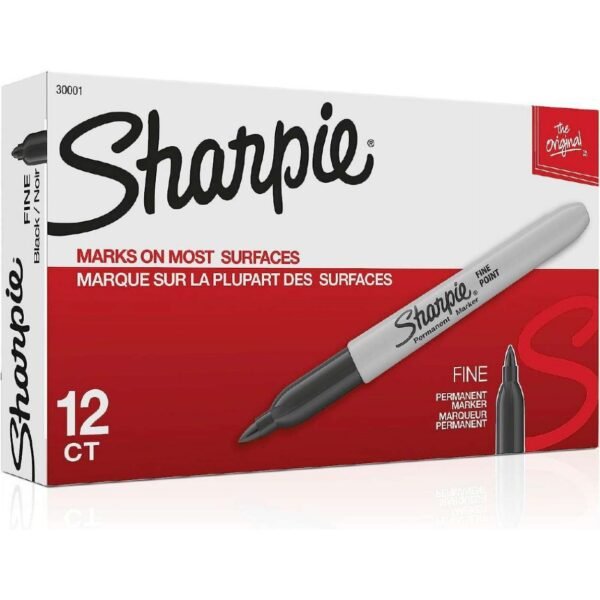 Sharpie Permanent Markers, Fine Point, Black, 12 Count