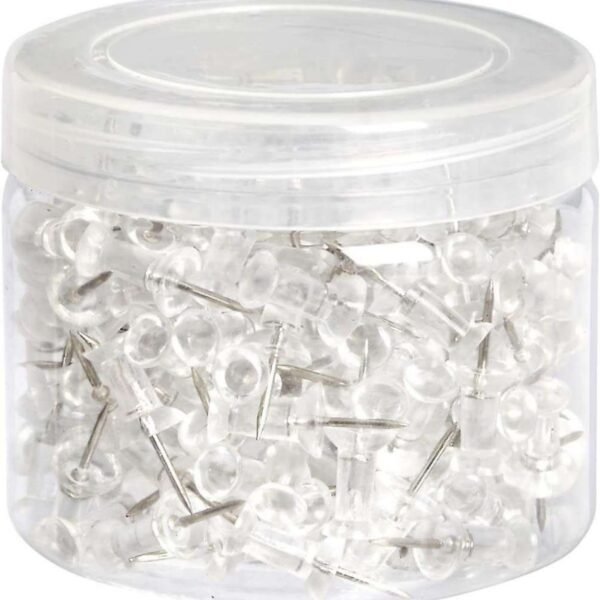 Basics Push Pins Tacks, Clear Plastic Head, Steel Point, 200-Pack