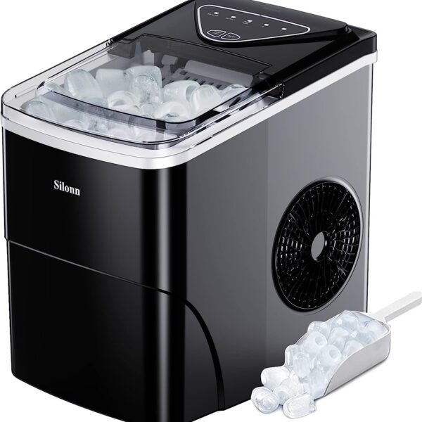 Silonn Ice Maker Countertop, 9 Cubes Ready in 6 Mins, 26lbs in 24Hrs, Self-Cleaning Ice Machine with Ice Scoop