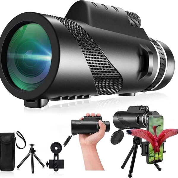 80X100 Monocular Telescope High Power with Smartphone Holder & Tripod, High Definition Larger Vision